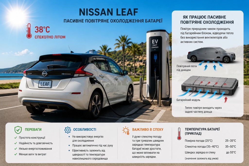 Електромобіль Nissan Leaf з пасивним повітряним охолодженням батареї